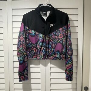 Nike Women's S‎ Cropped Track Jacket Black Multicolor Paisley Pixel Print